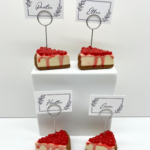 Cherry Cheesecake Place Card Holders –Set of 4 Handmade Clay Dessert Table Decor - Picture 5 of 16